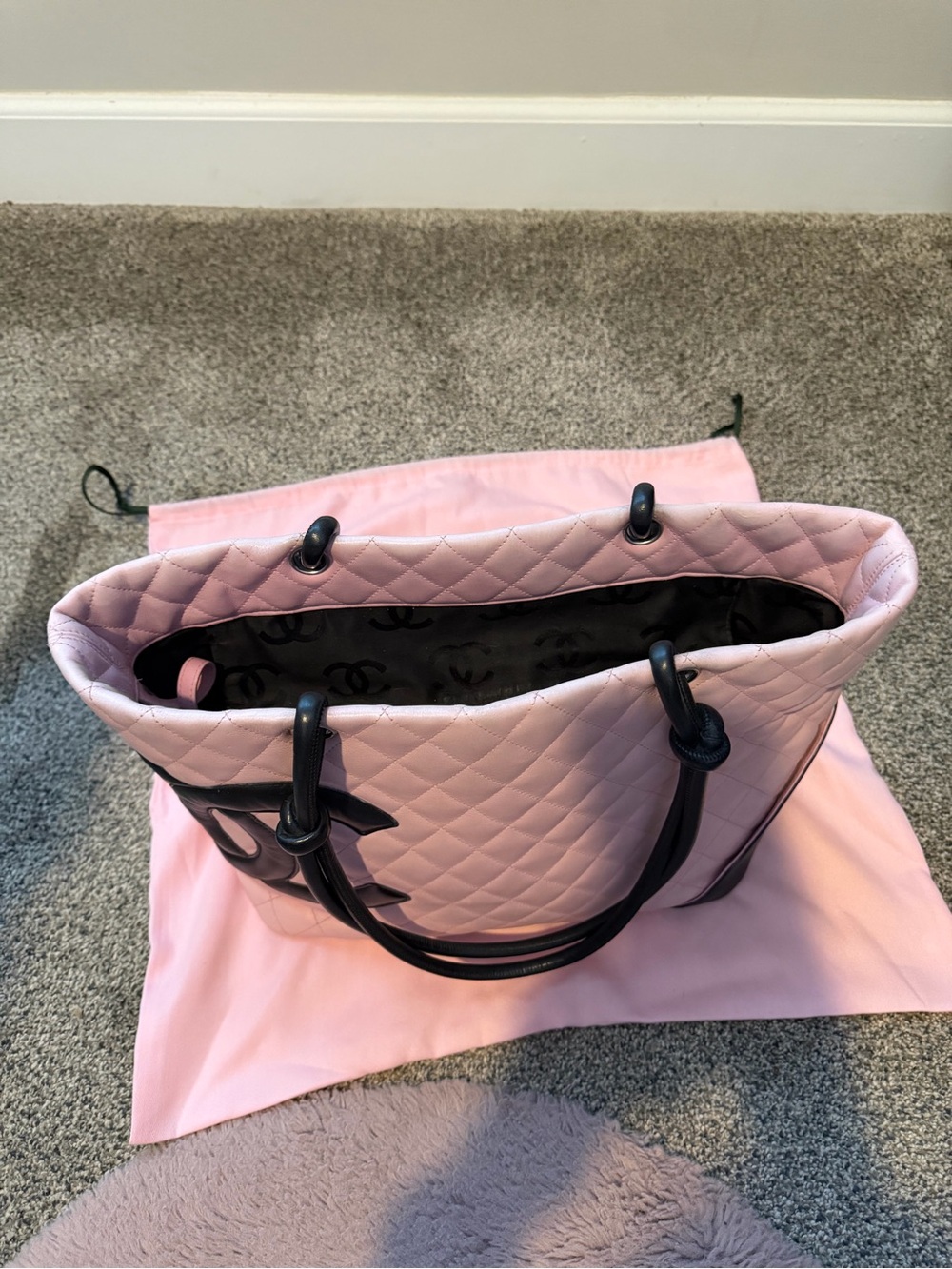 CHANEL Calfskin Quilted Large Cambon Tote Pink & Black Authentic - Picture 11 of 12